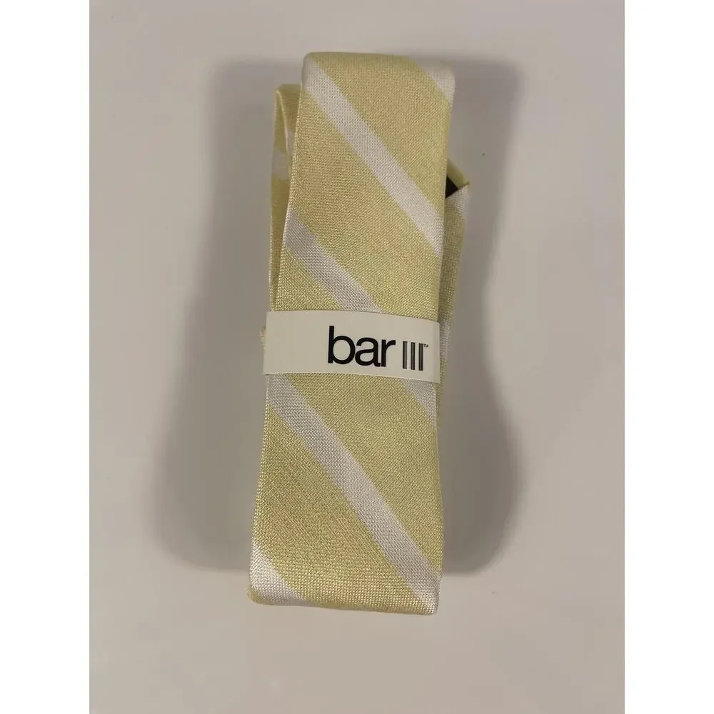 Bar III Tie Men's Yellow White Stripe Lovett Silk Blend Slim Modern Formal NWT